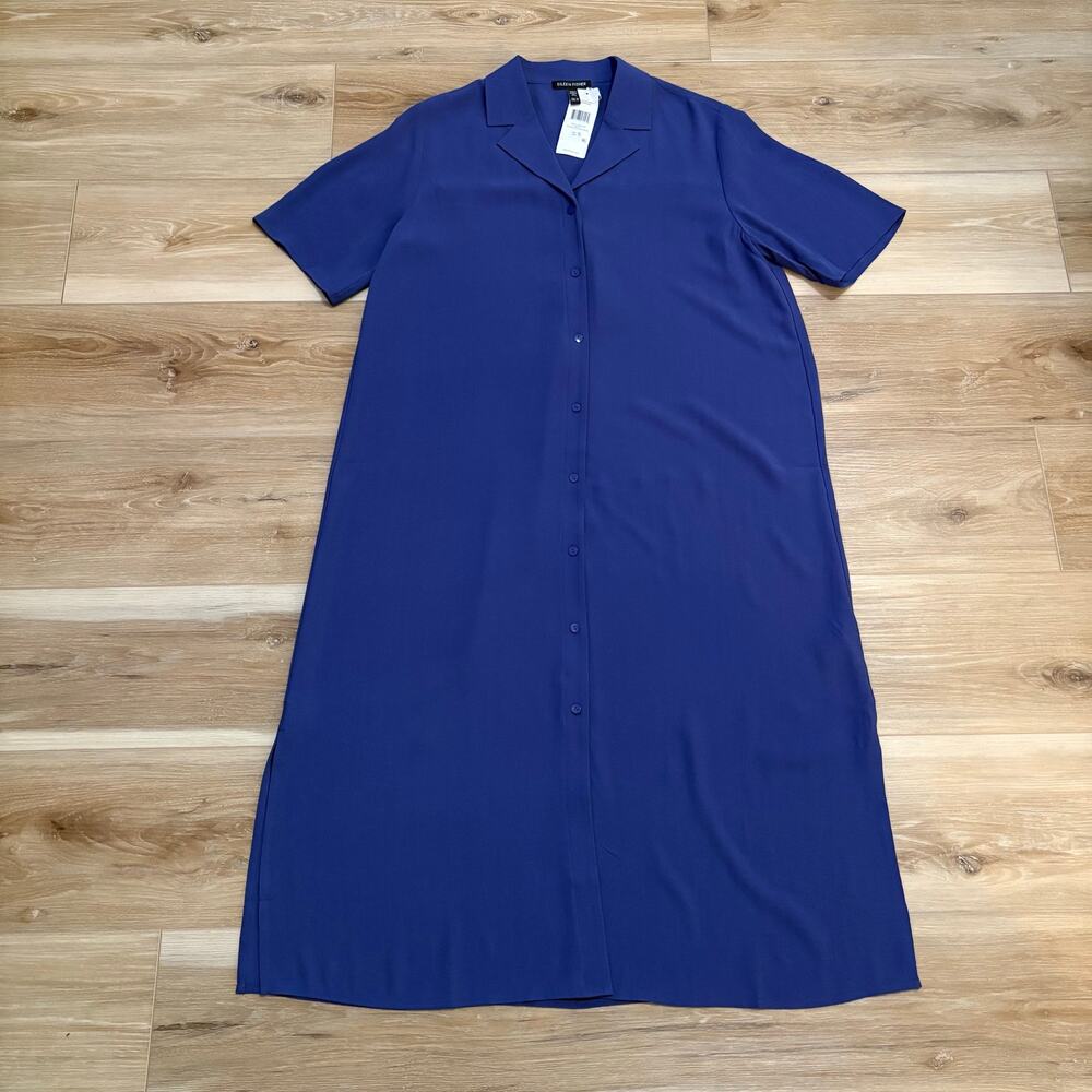 Eileen Fisher Silk Georgette Crepe Shirtdress Bluette XS